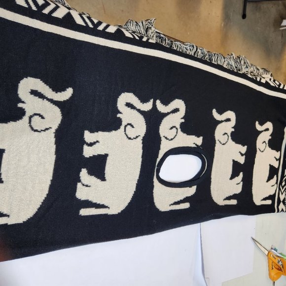 Trunk Up Elephant woven Black/Creme Shawl Collar Sleeveless Duster/Reversible - Picture 13 of 16